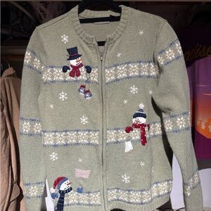 Croft and Barrow Snowman Zip-Up Holiday Cardigan